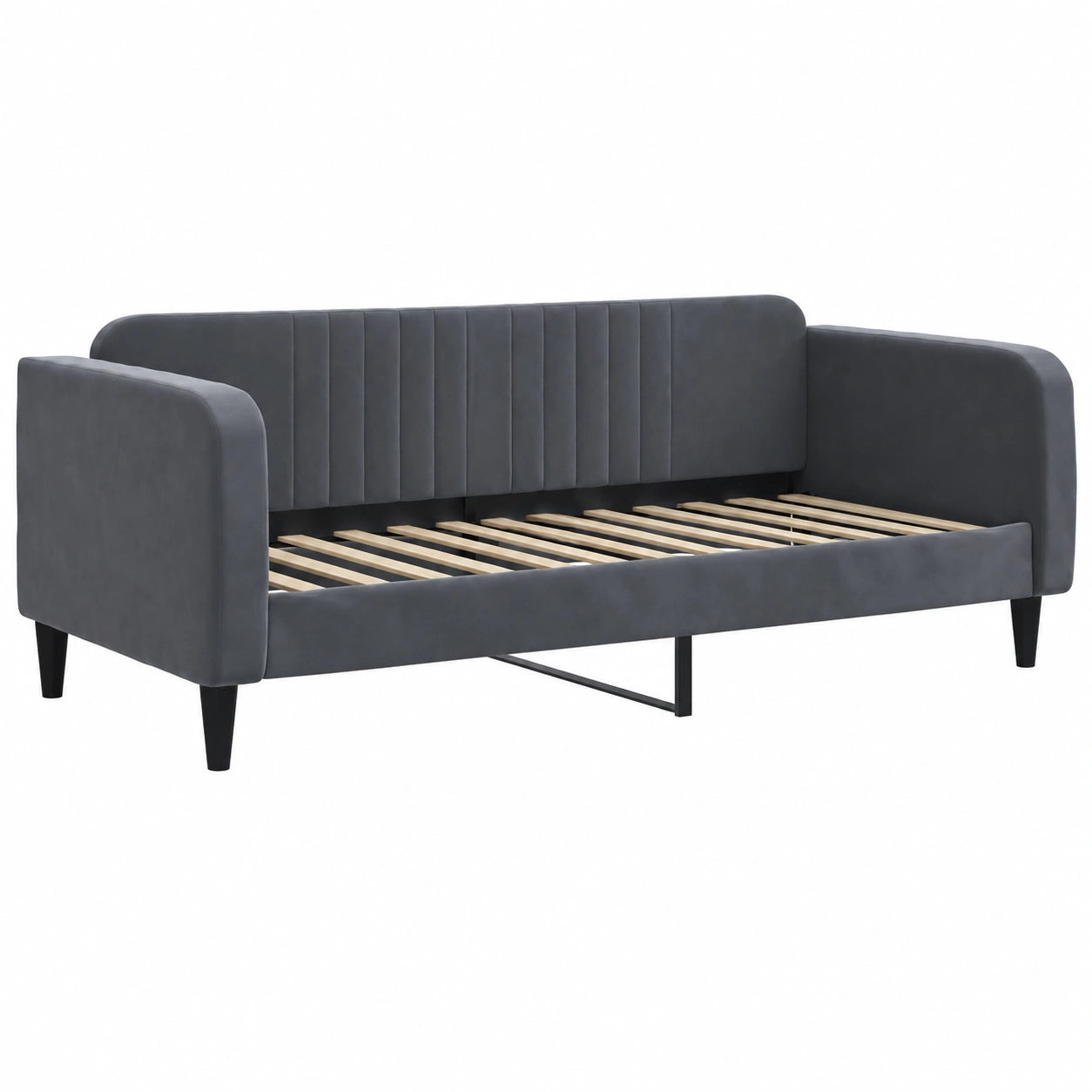 Moderne Schlafcouch ohne Matratze, Dunkelgraues Tagesbett 90x200cm Samt für Wohnzimmer