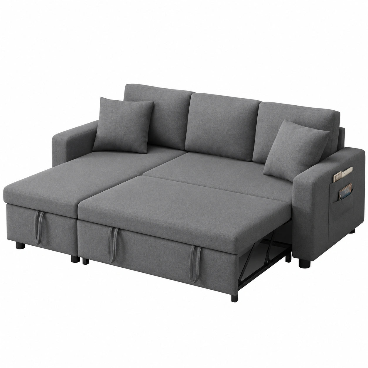 Multifunktionales Merax Ecksofa mit Bettfunktion, Chaiselongue und Stauraum, Umkehrbare Ottomane, Beige, Ideal für Wohn- und Schlafzimmer
