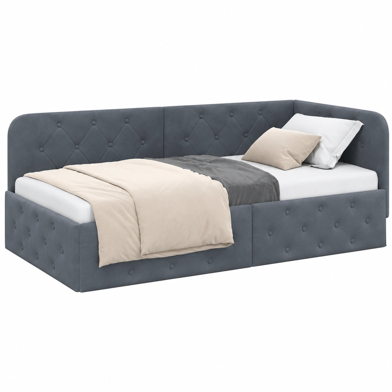 Eckbettgestell aus Samt in Dunkelgrau 90x200 cm für modernes Schlafzimmer