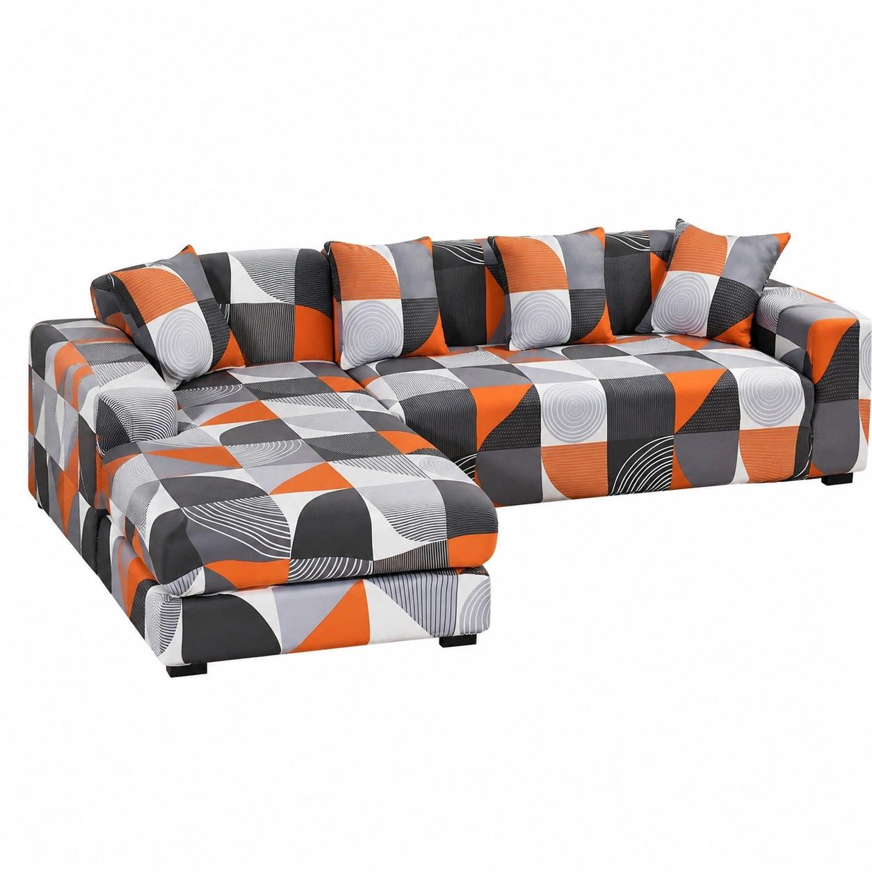 ShowyLive Elastische Sofahusse für L-Form-Sofas mit Chaiselongue, Universalbezug, Orange, 3- und 4-Sitzer