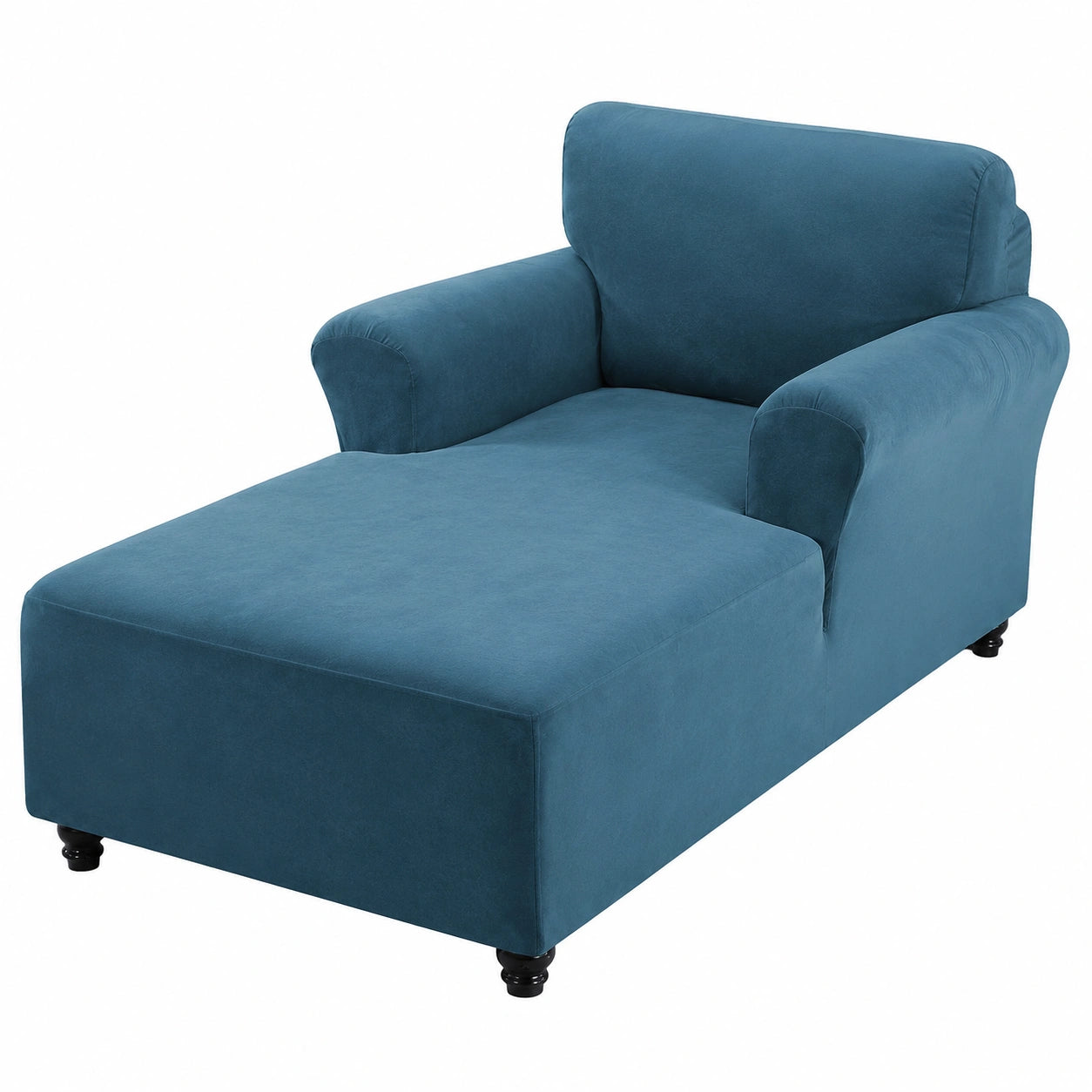 Stretch-Samt Chaiselongue Bezug, Anti-Rutsch Relaxliege Husse mit Armlehnen, Deluxe Schonbezug für Wohnzimmer, Schlafzimmer, in Pfauenblau