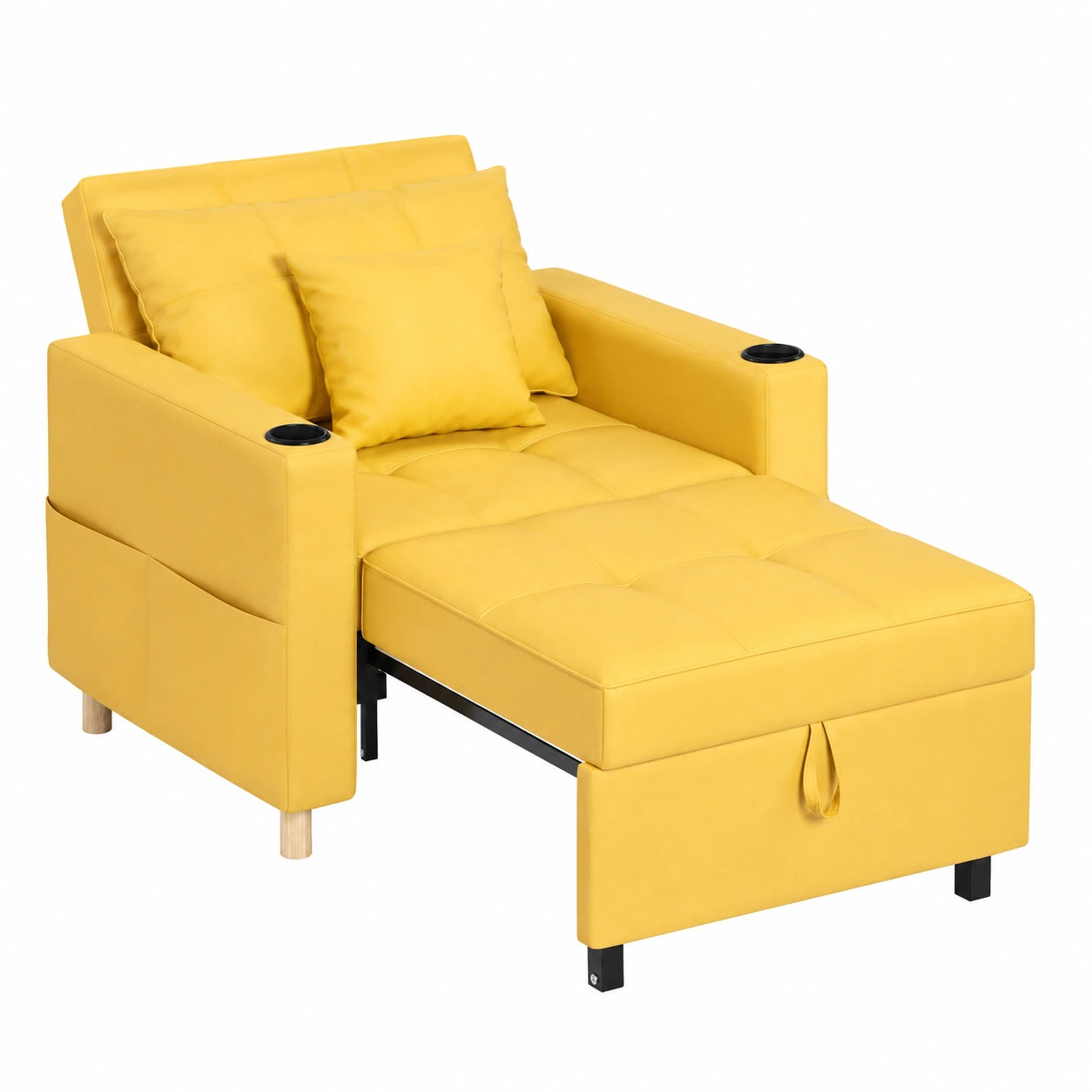 YODOLLA 3-in-1 Schlafsofa, Verstellbarer Sessel mit Bettfunktion und Getränkehalter, Breiter Einzelsessel für Wohnzimmer, Gelb