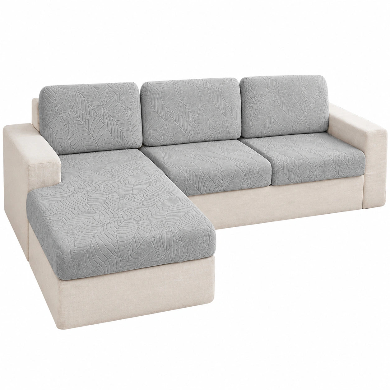 Elastische Sofabezug für 4-1 Sitzer mit/ohne Armlehnen, Ecksofa und Chaiselongue, Grau