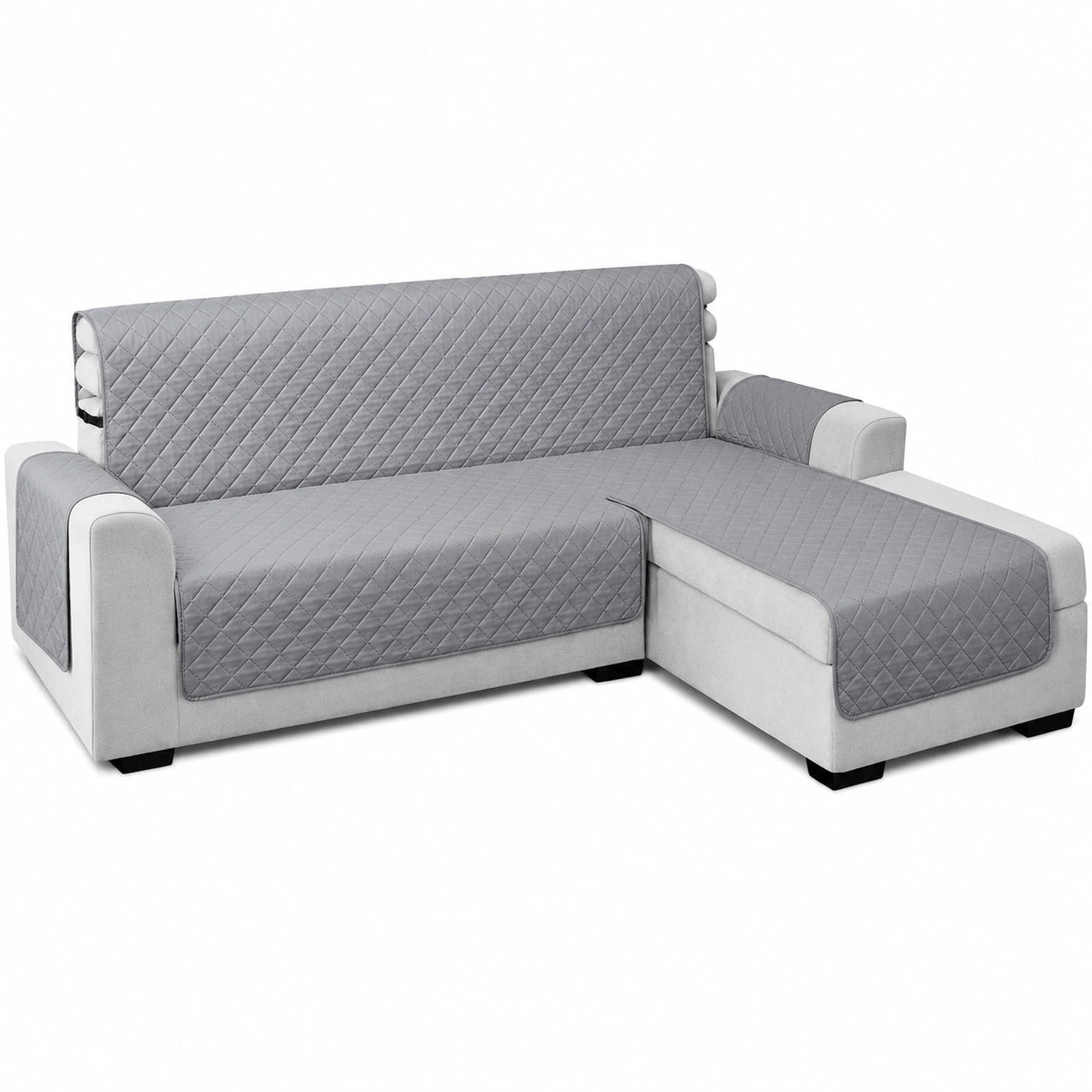 Wasserdichter Stretchbezug für L-Form Chaiselongue, rutschfester Sofaschoner, idealer Möbelschutz für Haustiere und Kinder, 200 cm Rechts - Hellgrau