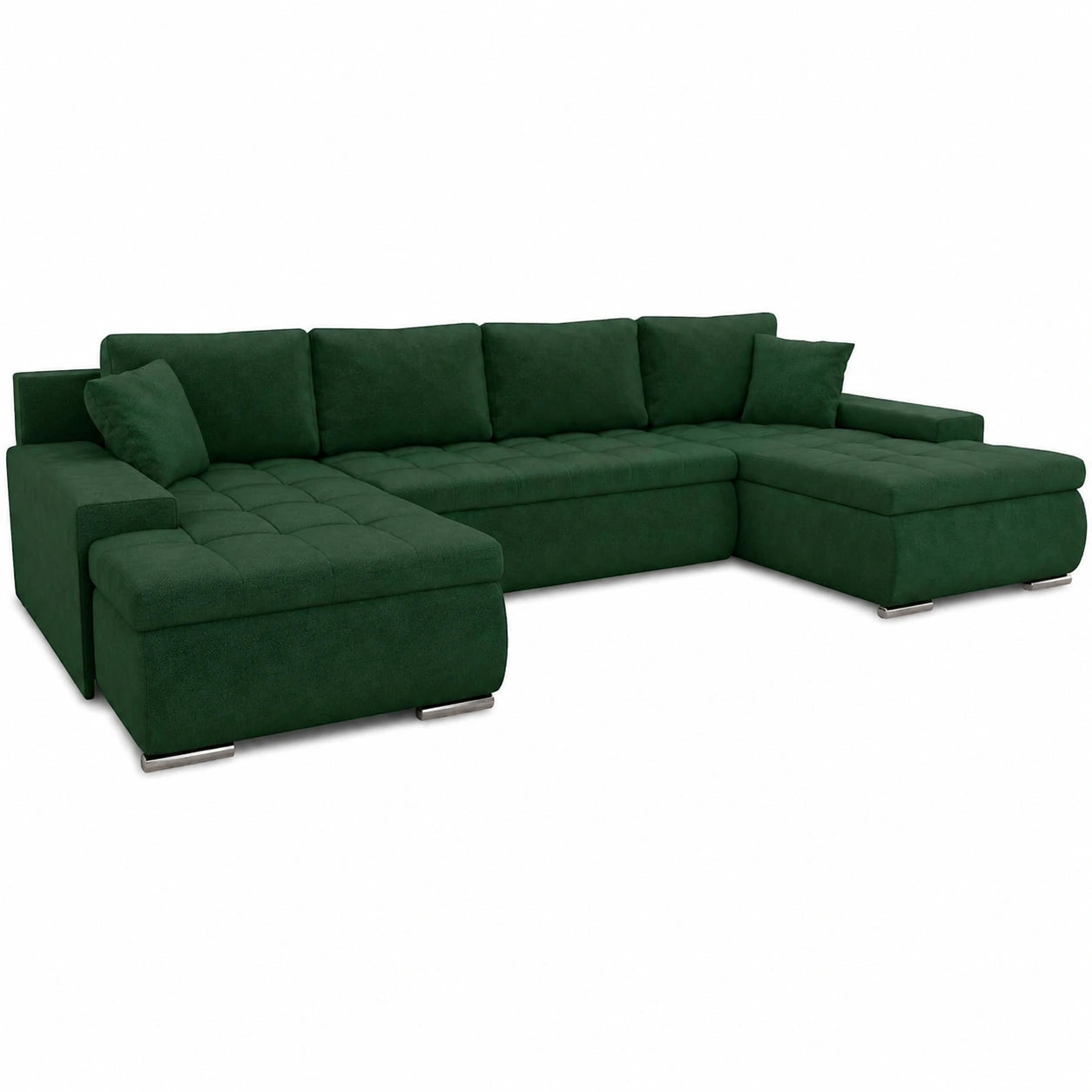U-förmiges Schlafsofa Faris mit Bettkasten und Bettfunktion in Grün