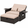 UDPATIO Garten-Lounge aus Rattan, 2-Sitzer Sofa mit Hocker und Stauraum, verstellbar für Terrasse und Balkon, Braun/Schwarz mit cremefarbenen Bezügen
