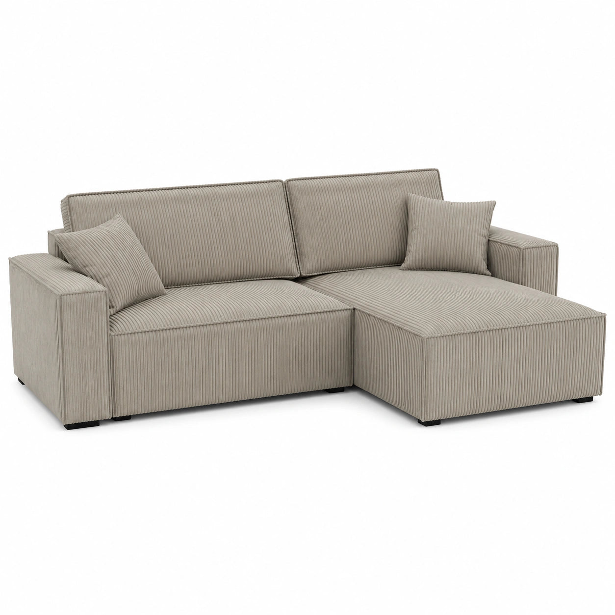 Ecksofa mit Bettkasten und Schlafoption, 244x142 cm, L-Form, Bequeme 3-Sitzer Wohnlandschaft, Polsterung in Dunkelbeige, Modell Denis
