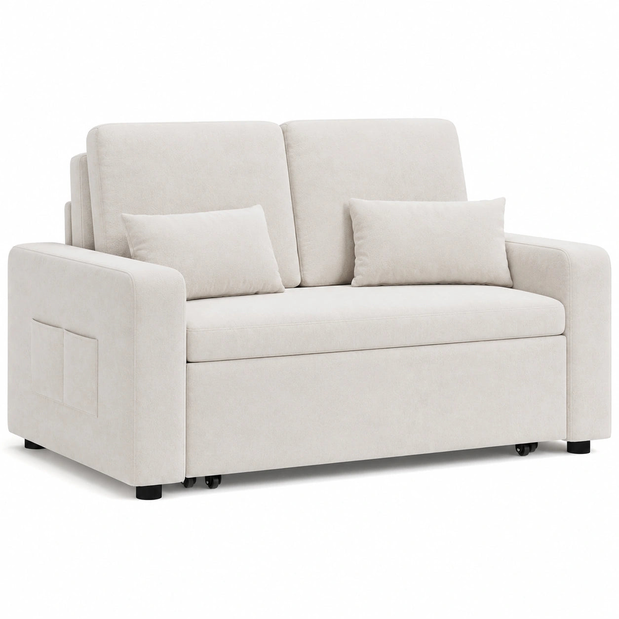 Xbro Modernes Schlafsofa 2-Sitzer, Ausziehbares Sofabett mit Veloursstoff, Beige, 147x196x87 cm