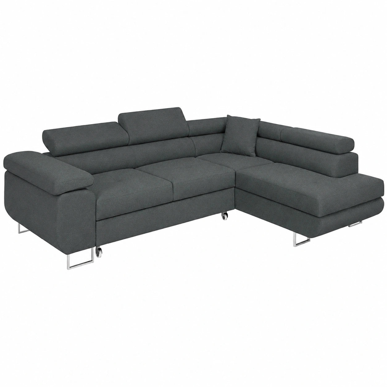Ecksofa mit Schlaffunktion und Bettkasten, L-Form Sofa für Wohnzimmer, 3-Sitzer Schlafcouch – Ottomane rechts (Graphit)