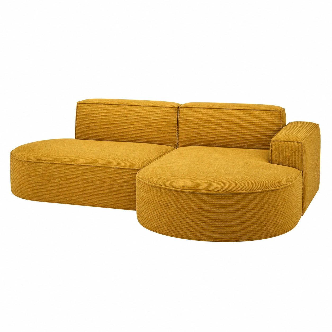 Kaiser Möbel - Rechteckiges Ecksofa mit Ottomane, Polstersofa für Wohnzimmer, 3-Sitzer in Gelb, Bequem und Stilvoll aus Cord