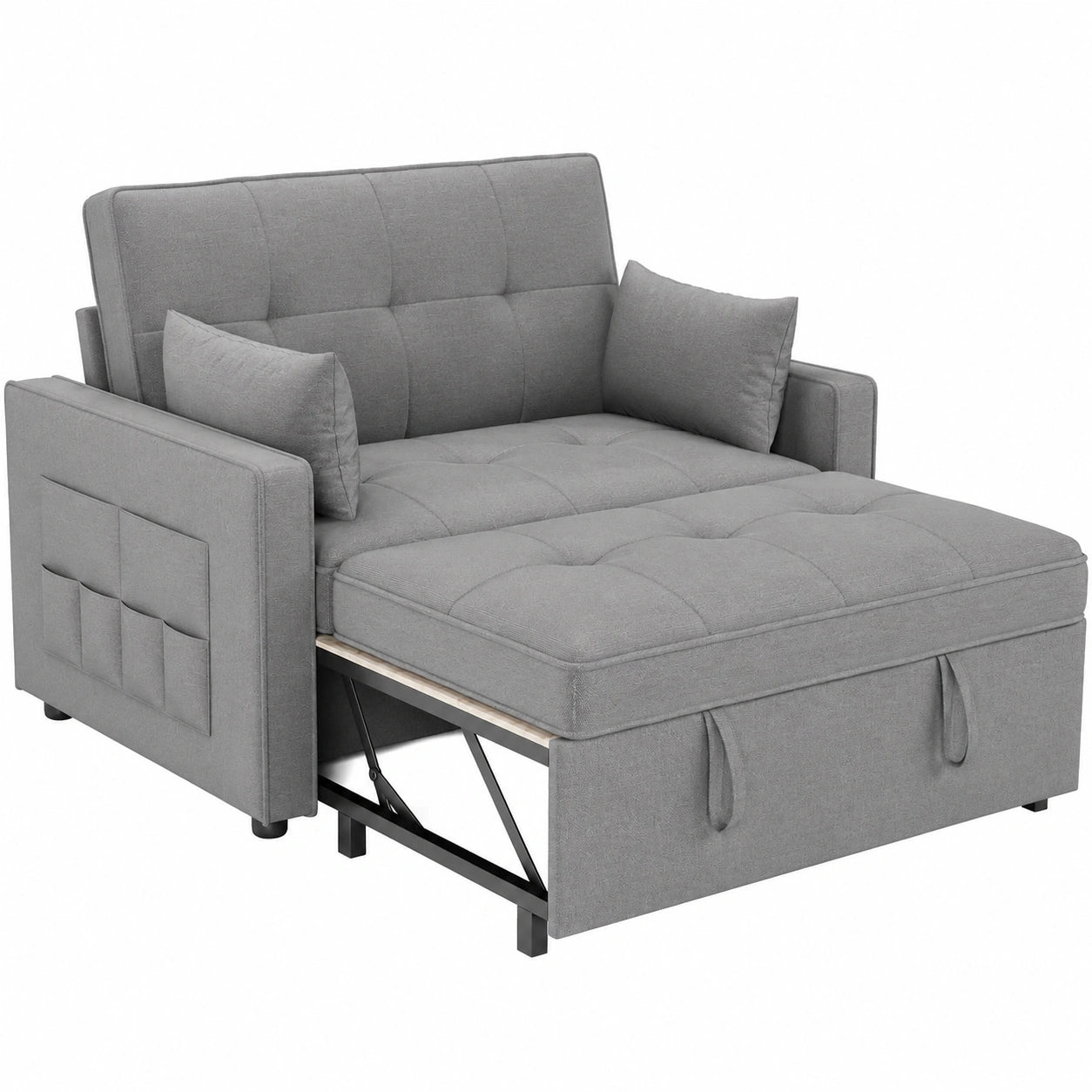 LUXOAK Verstellbares Schlafsofa 3-in-1, Leinen, Hellgrau, mit Kissen und Seitentasche, für Gästezimmer & Kleine Räume