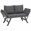 Rattan-Loungesofa und Sonnenliege für Garten, klappbare Armlehne, Schlafsofa, Grau