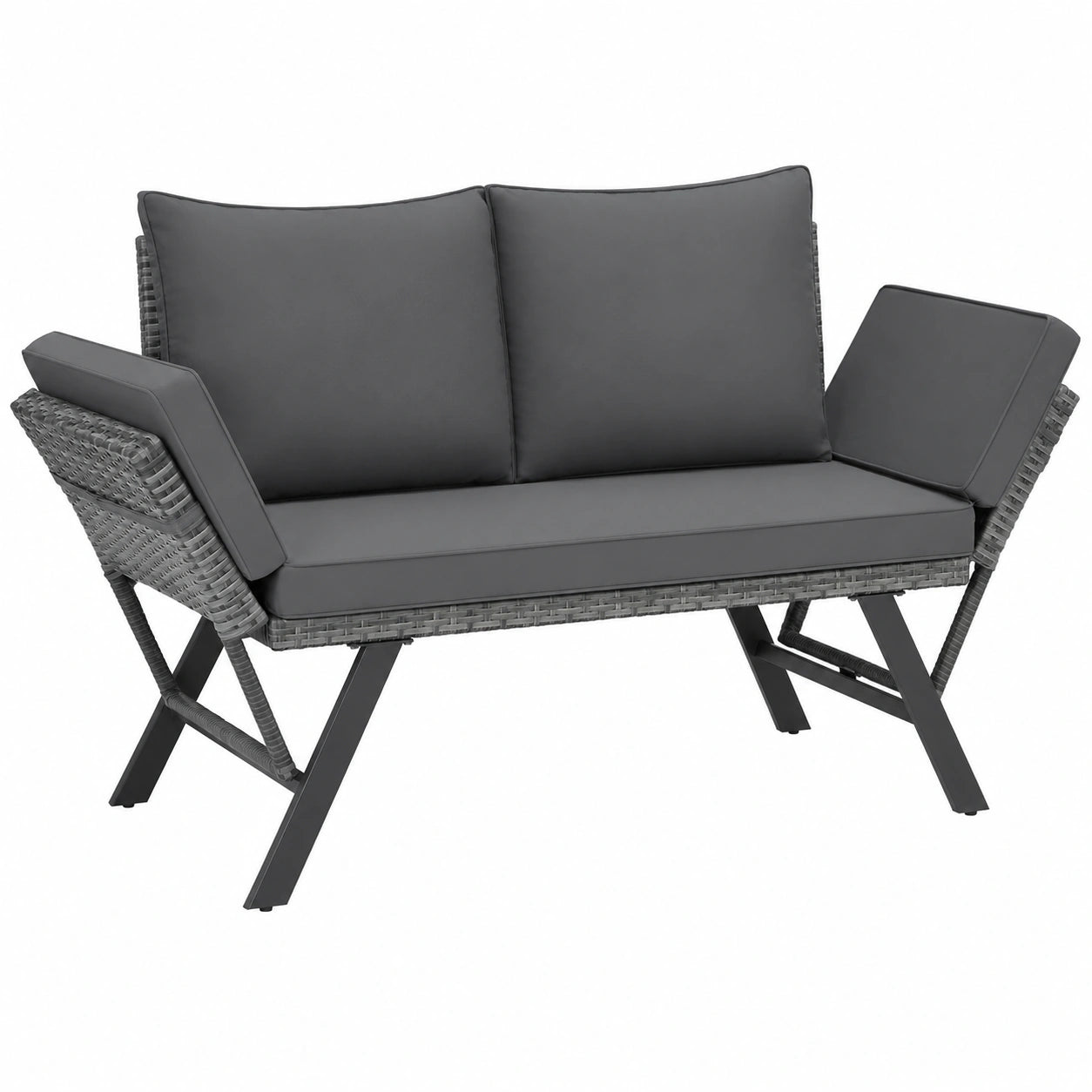 Rattan-Loungesofa und Sonnenliege für Garten, klappbare Armlehne, Schlafsofa, Grau