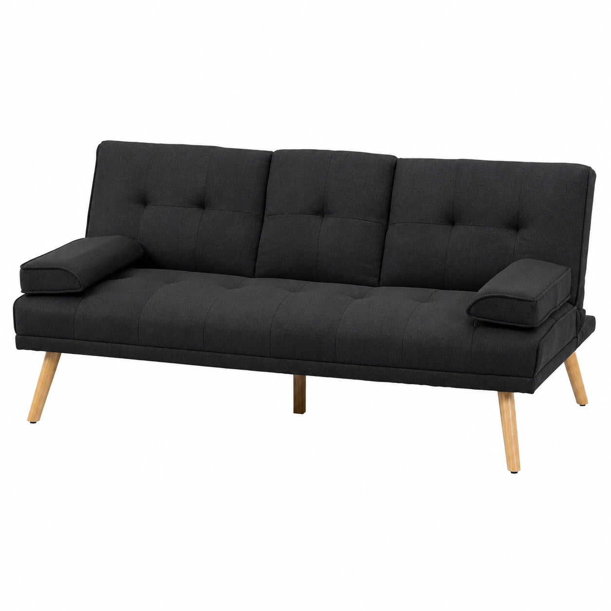 Modernes 3-Sitzer Schlafsofa mit Klapptisch und Becherhalter, Leinenoptik, Grau