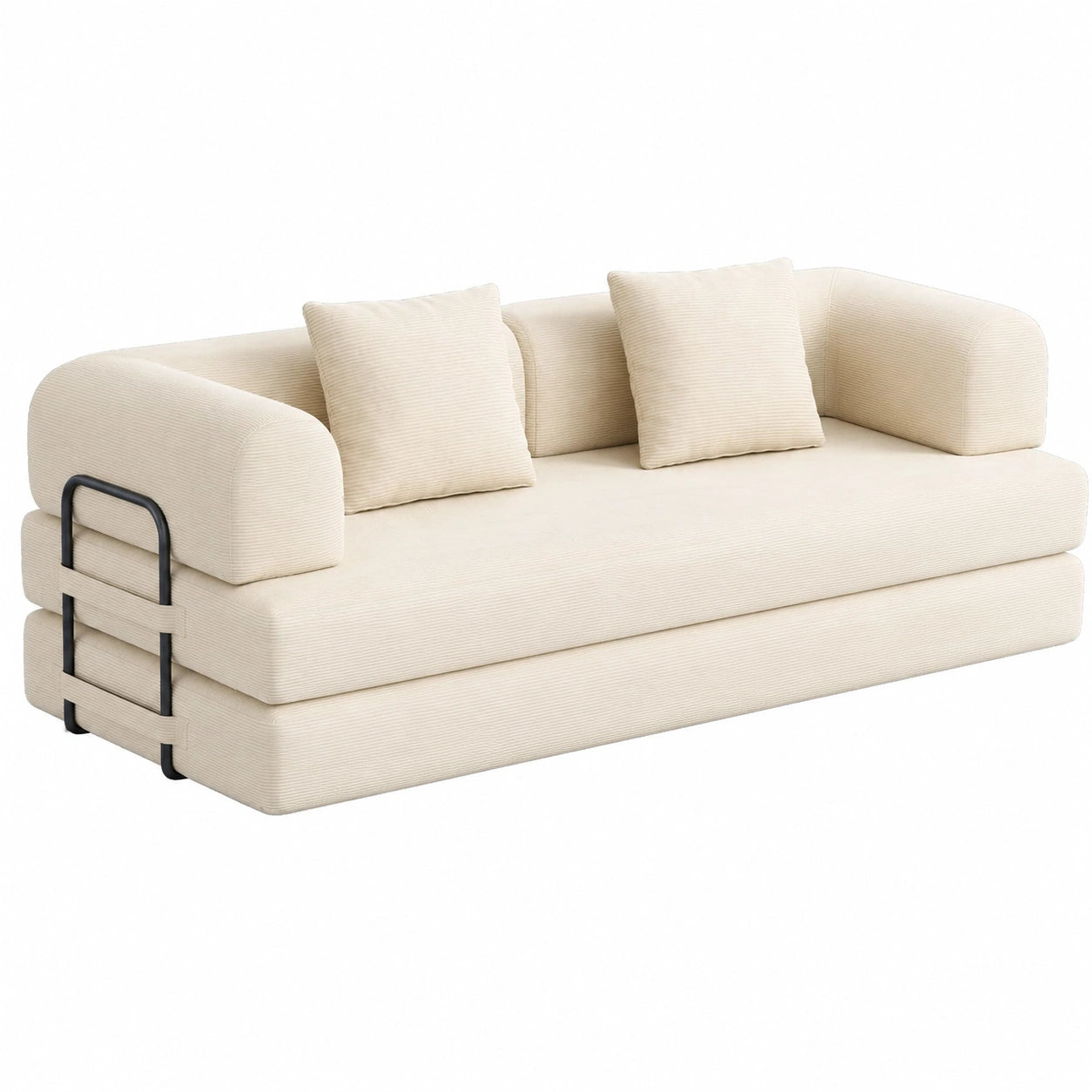 Flexibles 5-in-1 Schlafsofa aus Cord mit Armlehnen & Kissen, beige