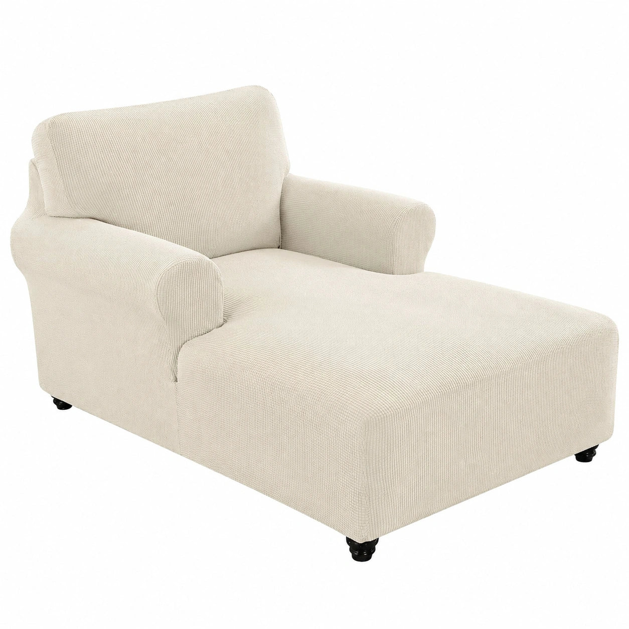 Stretch-Chaiselongue-Bezug für Wohnzimmer und Schlafzimmer, weicher Sofabezug mit Doppelarmlehne, Beige