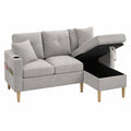 Modernes L-förmiges 3-Sitzer-Sofa mit Chaiselongue, Stauraum und Getränkehalter, inklusive 2 Kissen, ideal für Wohnzimmer und Büro (Hellgrau)
